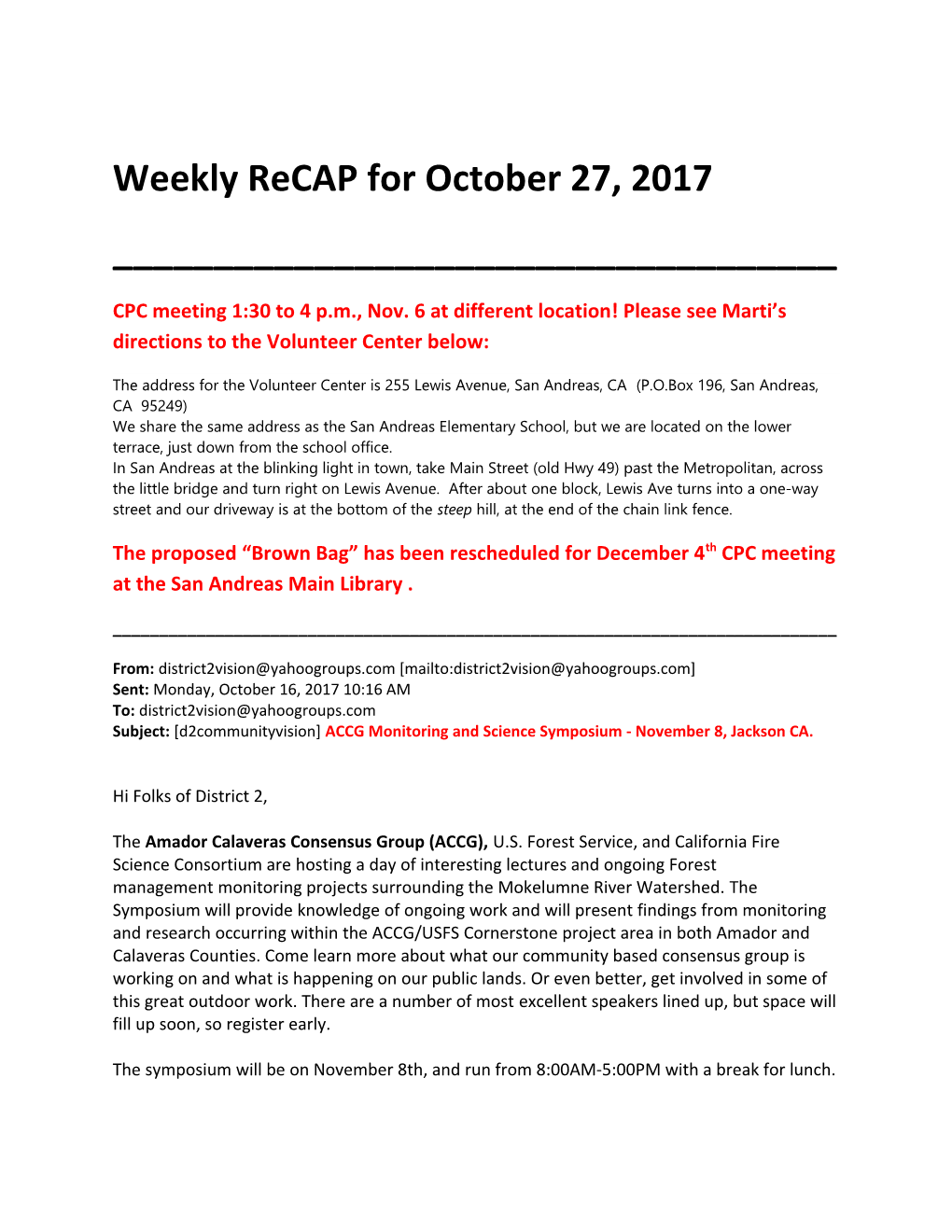 Weekly Recap for October 27, 2017