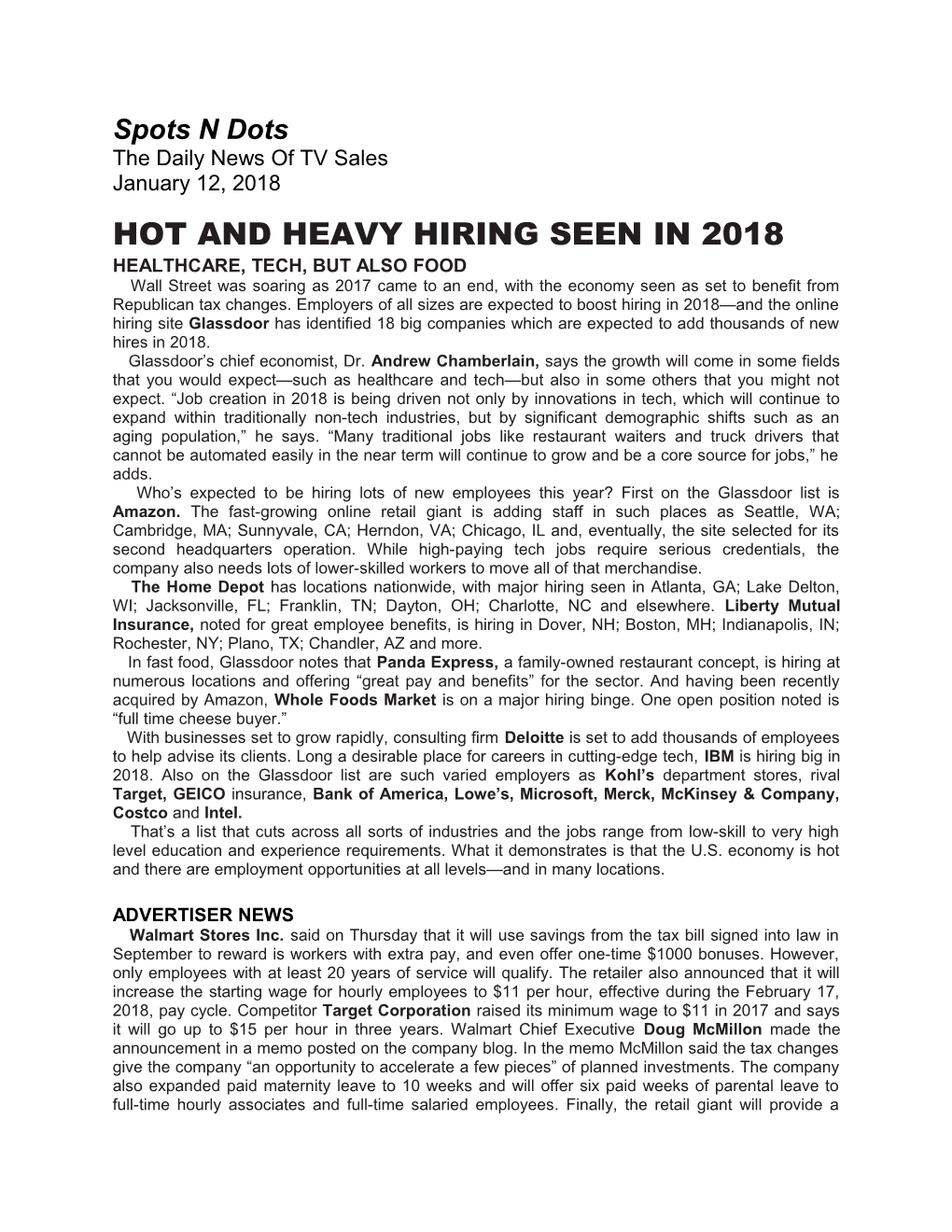 Hot and Heavy Hiring Seen in 2018