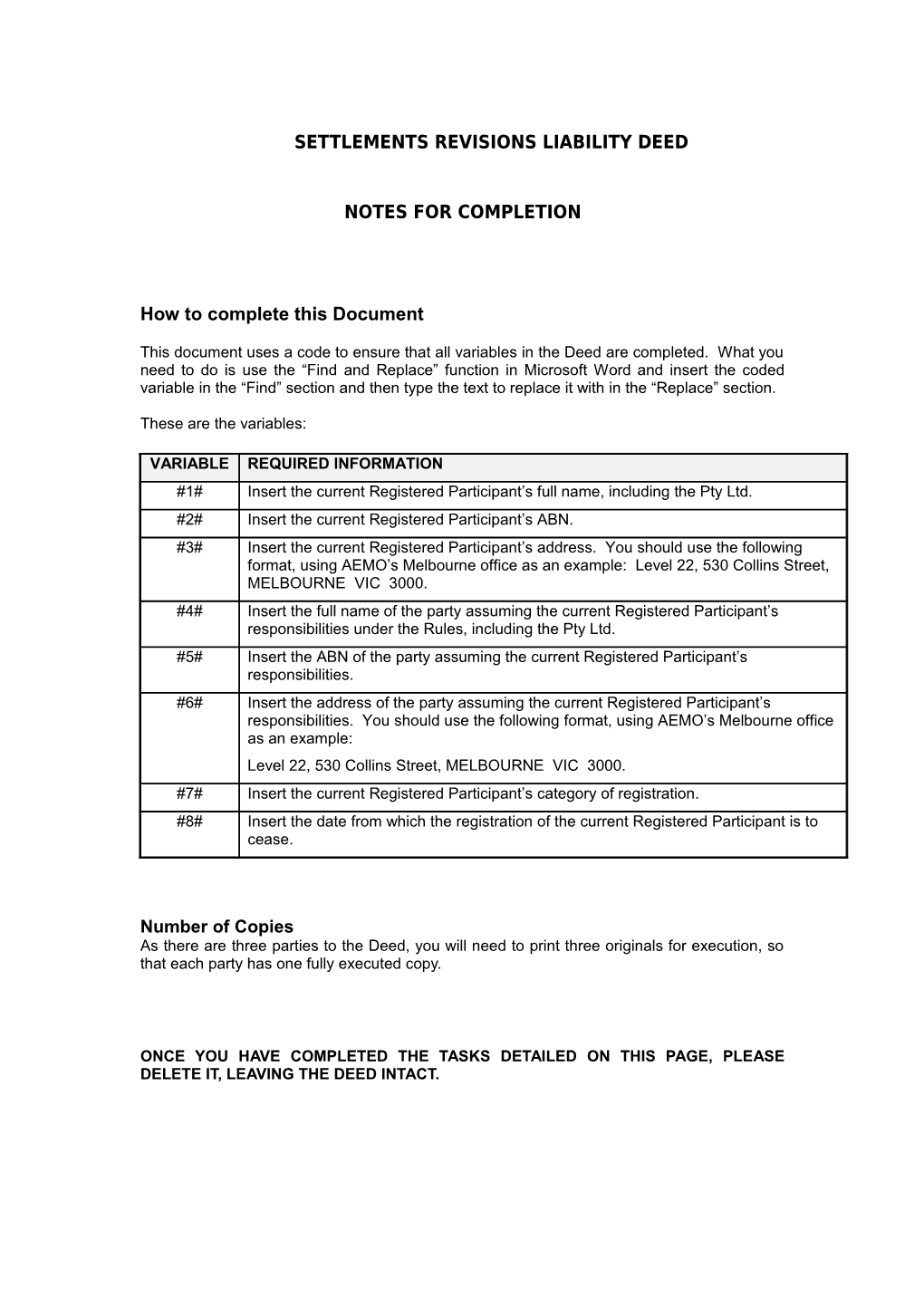 Agreement for the Issue of Recipient Created Tax Invoices : Notes for Completion