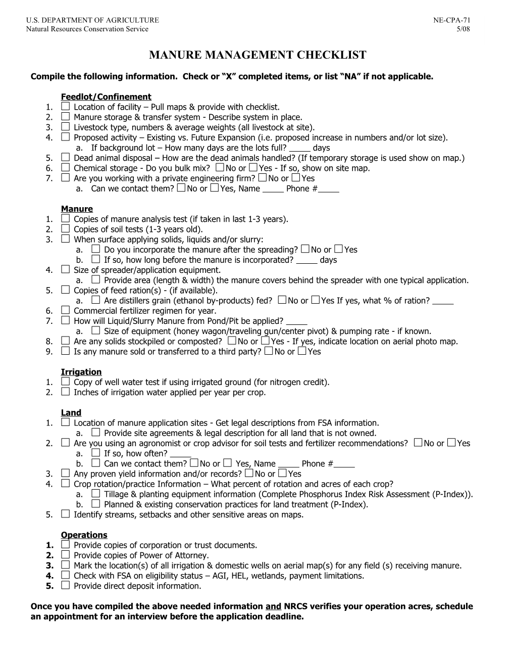 Ne-Cpa-71 Manure Management Checklist