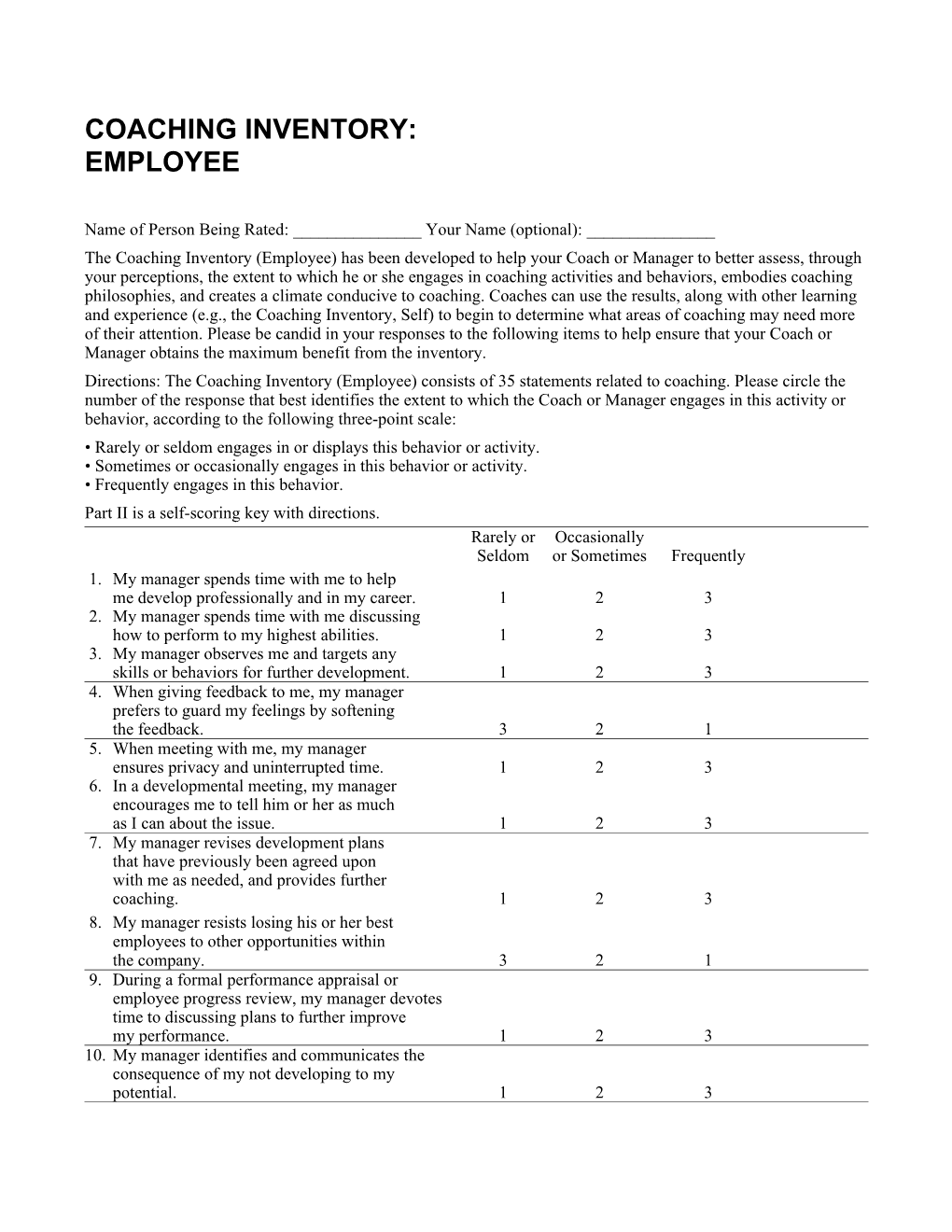 Coaching Inventory: Employee