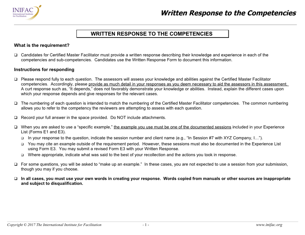 Written Response to the Competencies