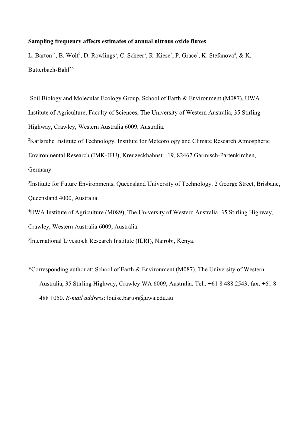 Sampling Frequency Affects Estimates of Annual Nitrous Oxide Fluxes