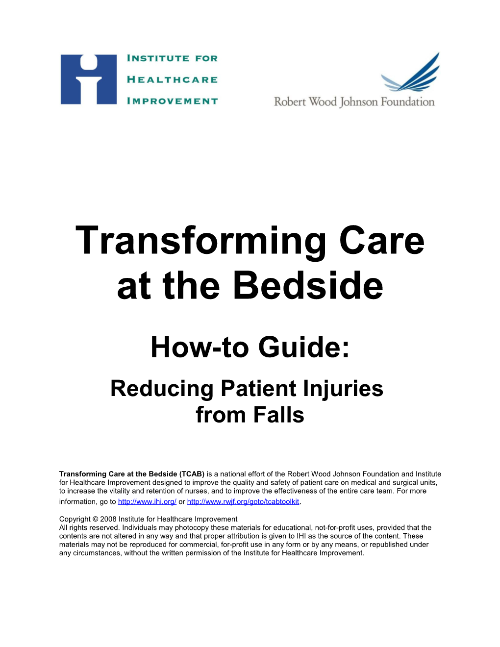 TCAB How-To Guide: Reducing Patient Injuries from Falls