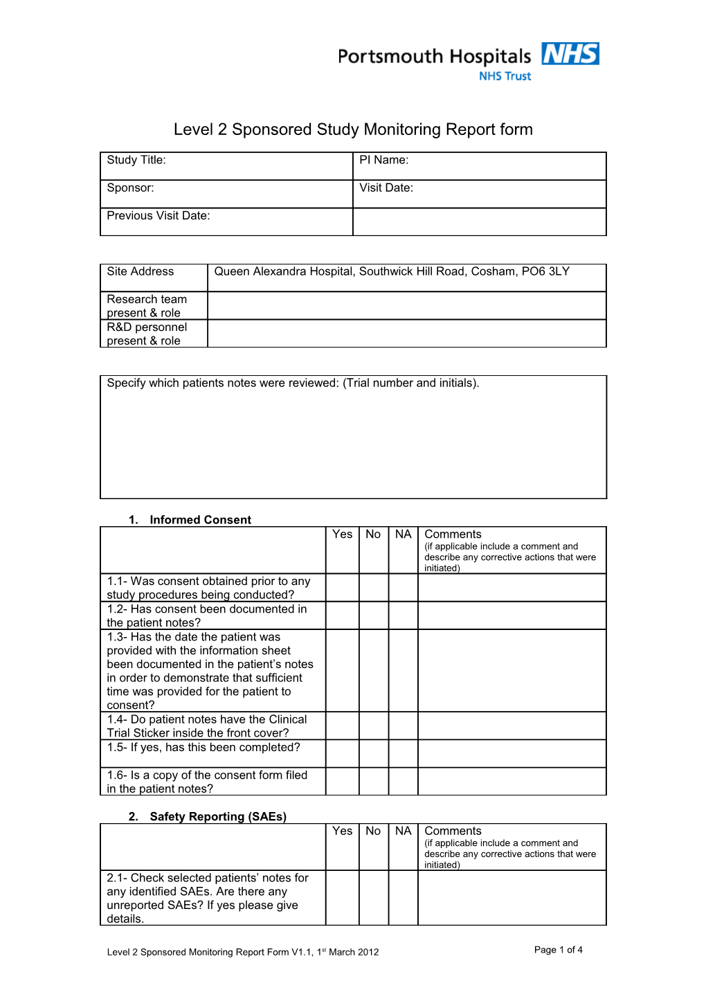 Site Monitoring Visit Report Template