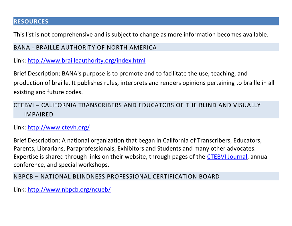 BANA - Braille Authority of North America