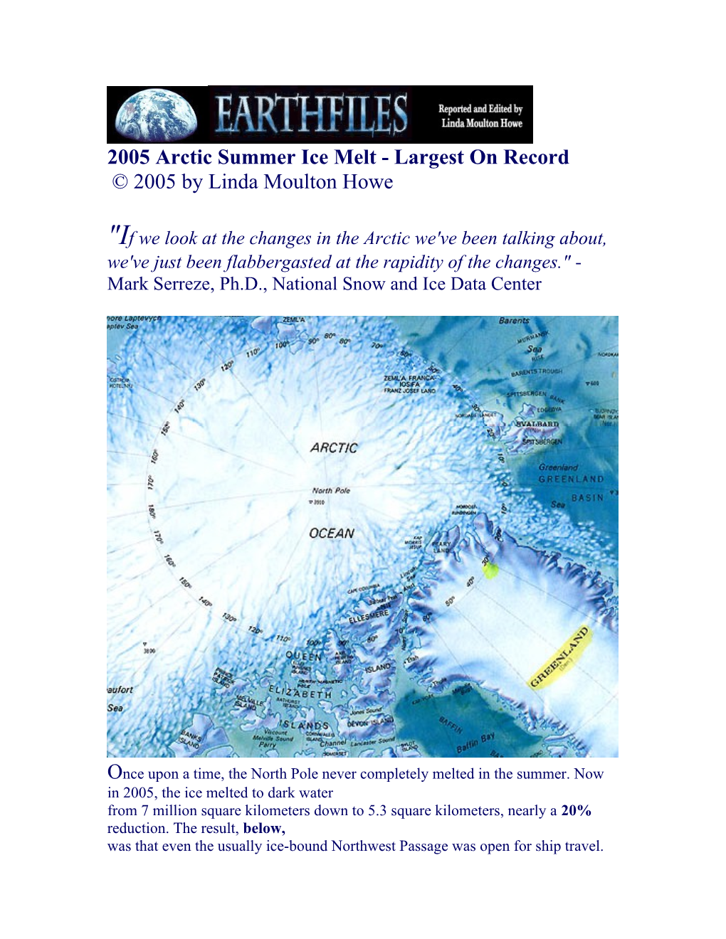 2005 Arctic Summer Ice Melt - Largest on Record