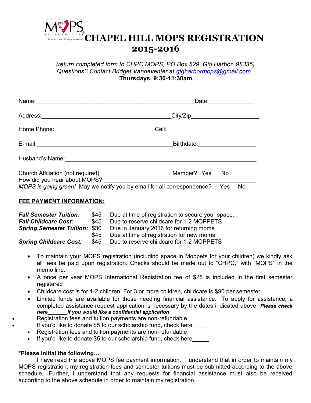 Chapel Hill Mops Registration