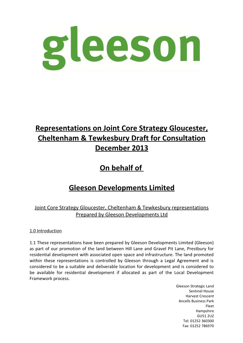 Representations on Joint Core Strategy Gloucester, Cheltenham & Tewkesbury Draft For