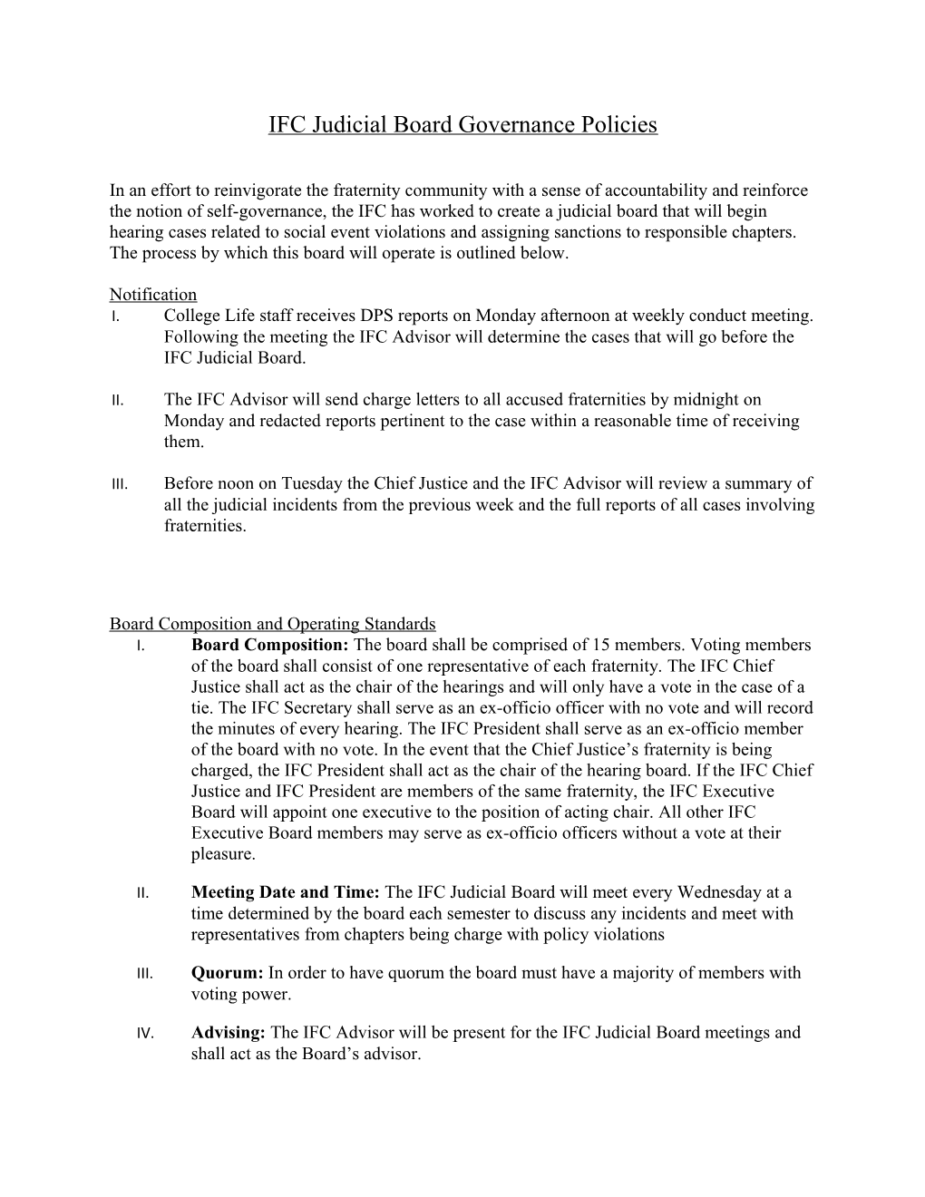 IFC Judicial Board Governance Policies