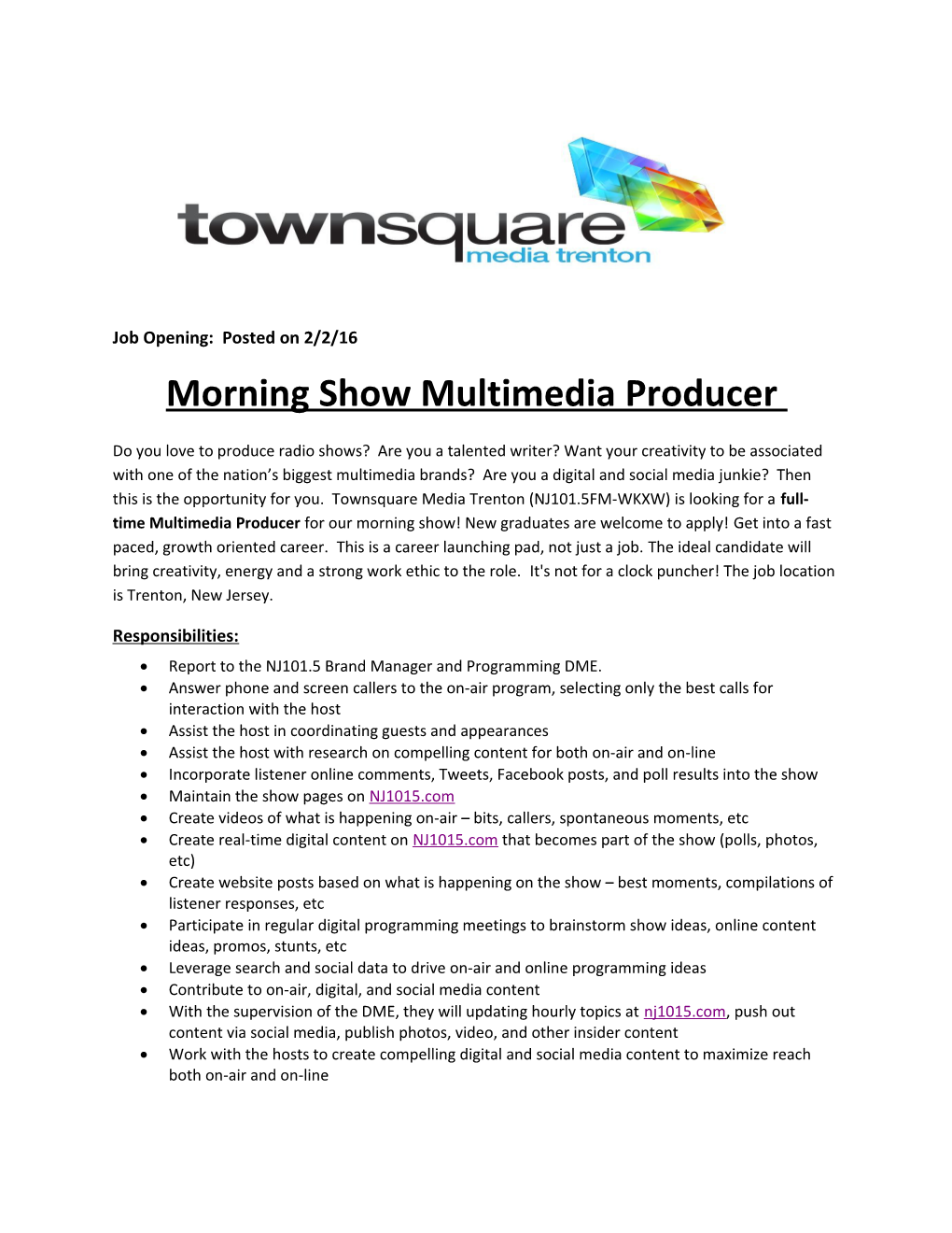Morning Show Multimedia Producer