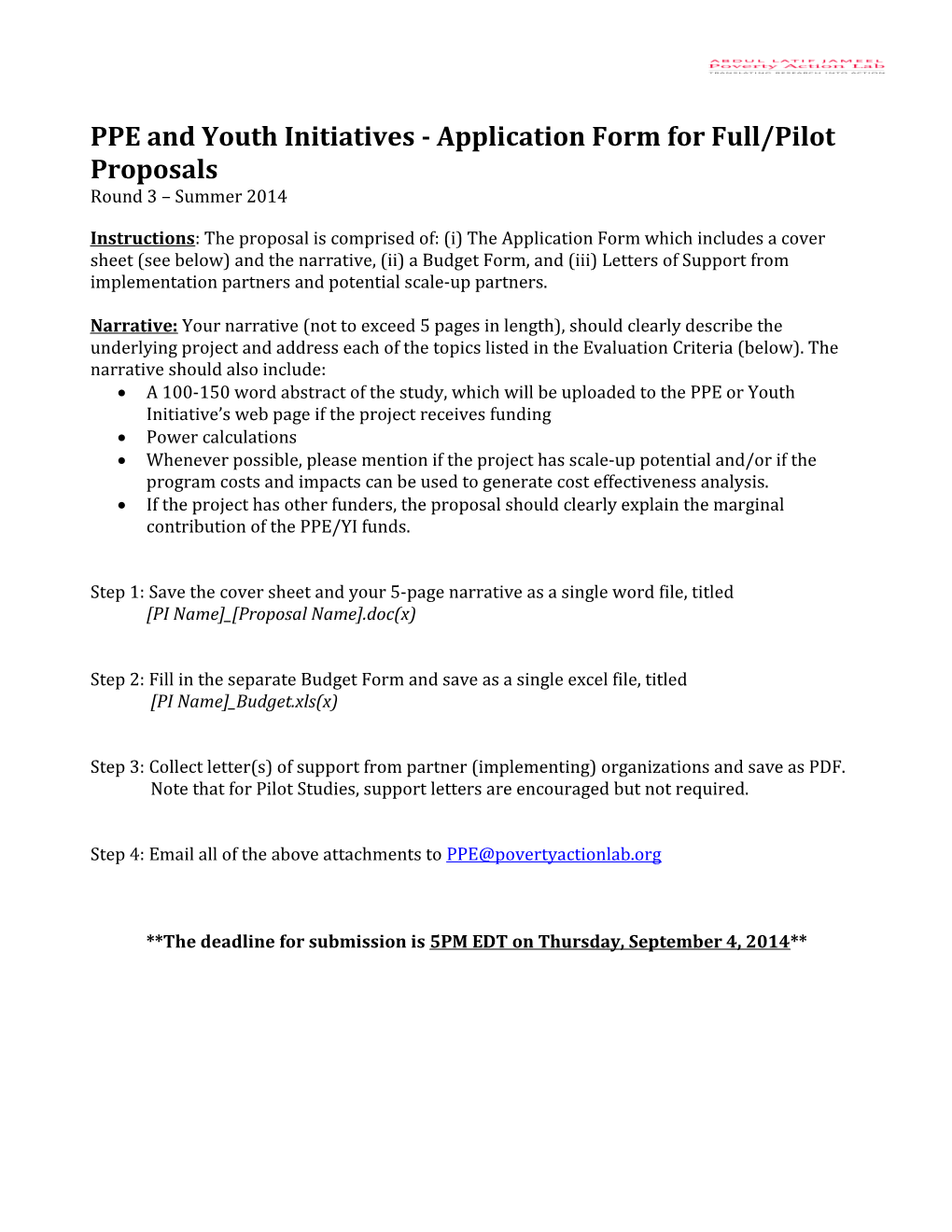 PPE and Youth Initiatives- Application Form for Full/Pilot Proposals