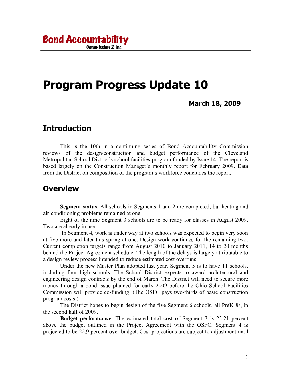 Program Progress Update10