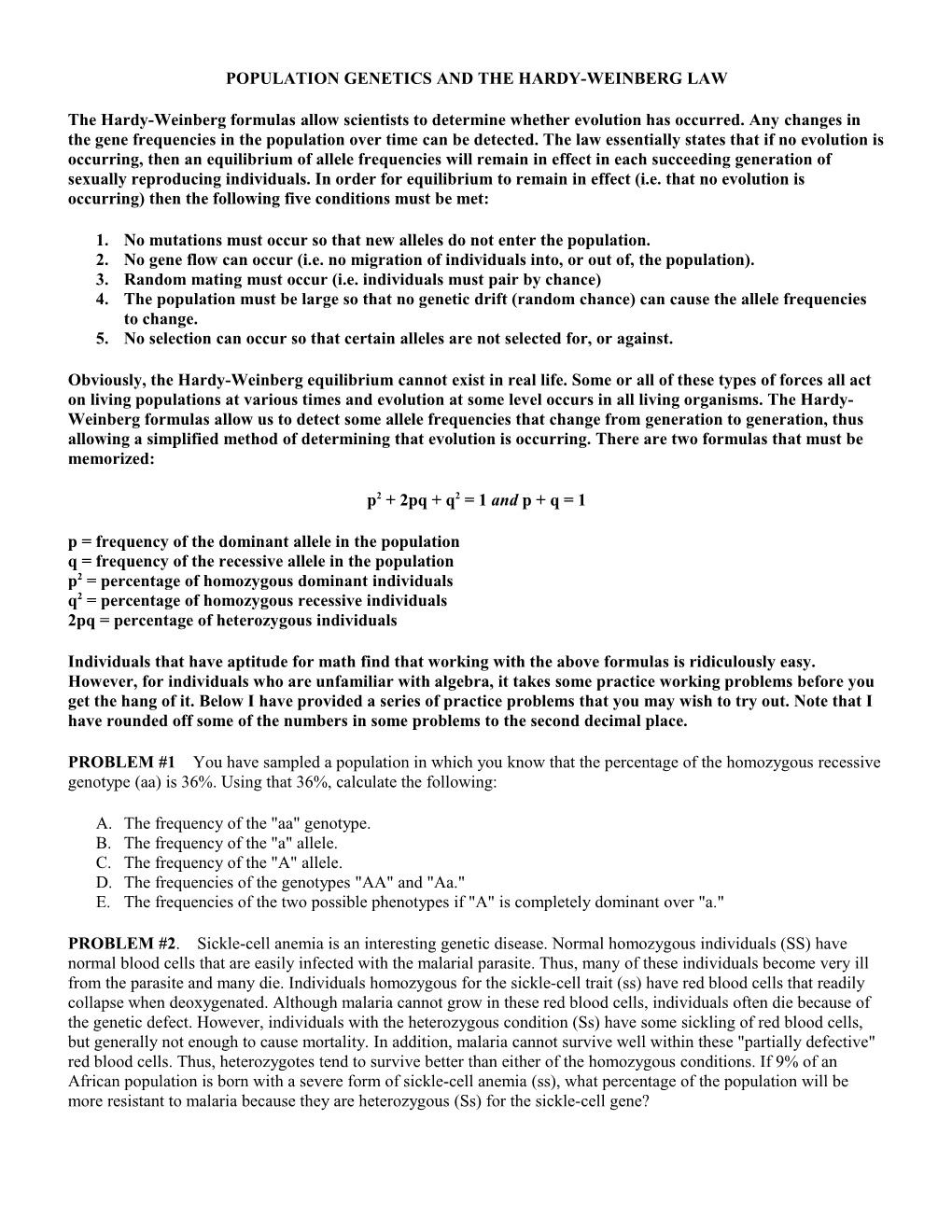 Population Genetics and the Hardy-Weinberg Law