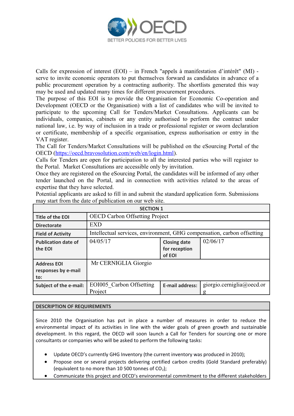 Calls for Expression of Interest (EOI) in French Appels À Manifestation D Intérêt (MI)