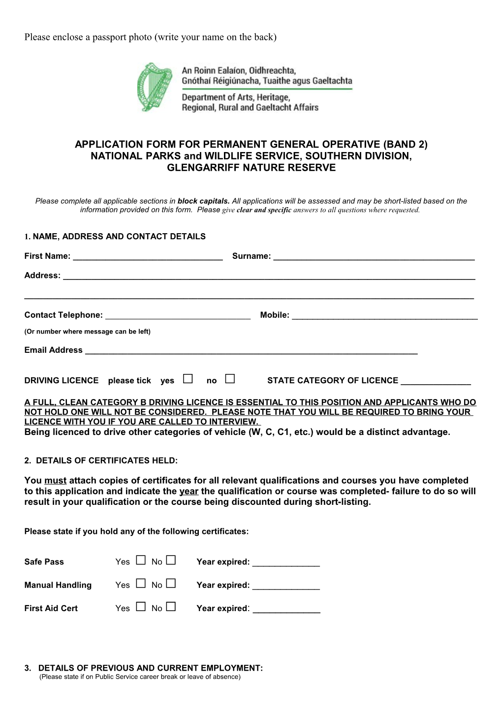 Application Form for Permanent General Operative(Band 2)