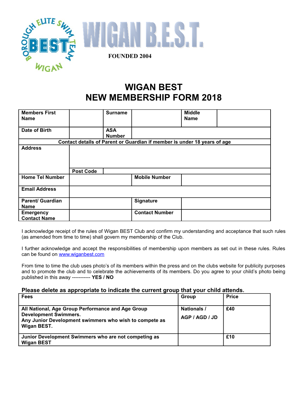 New Membership Form 2018