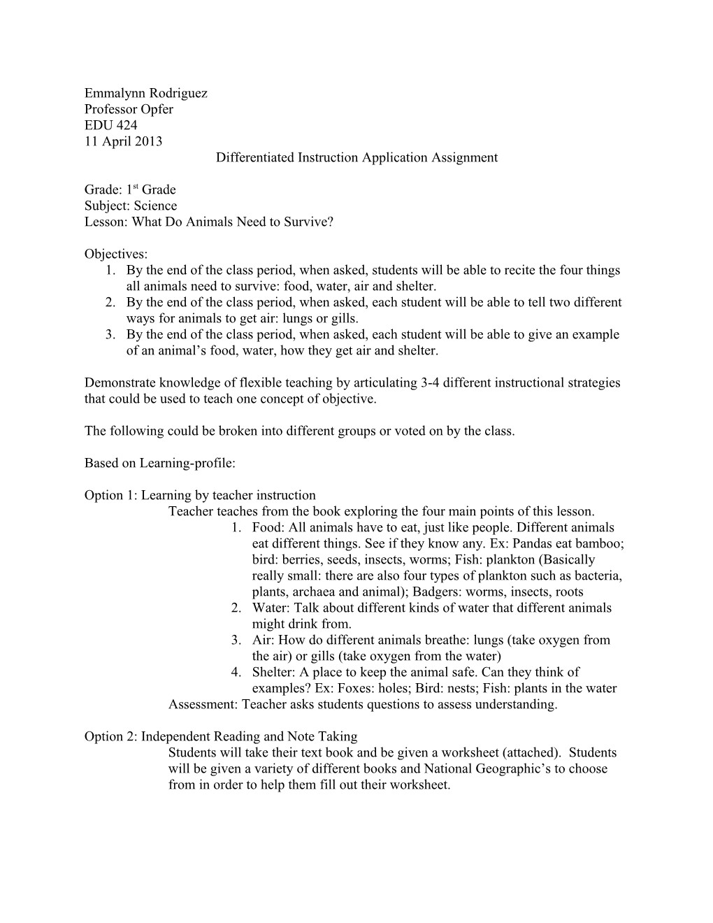 Differentiated Instruction Application Assignment