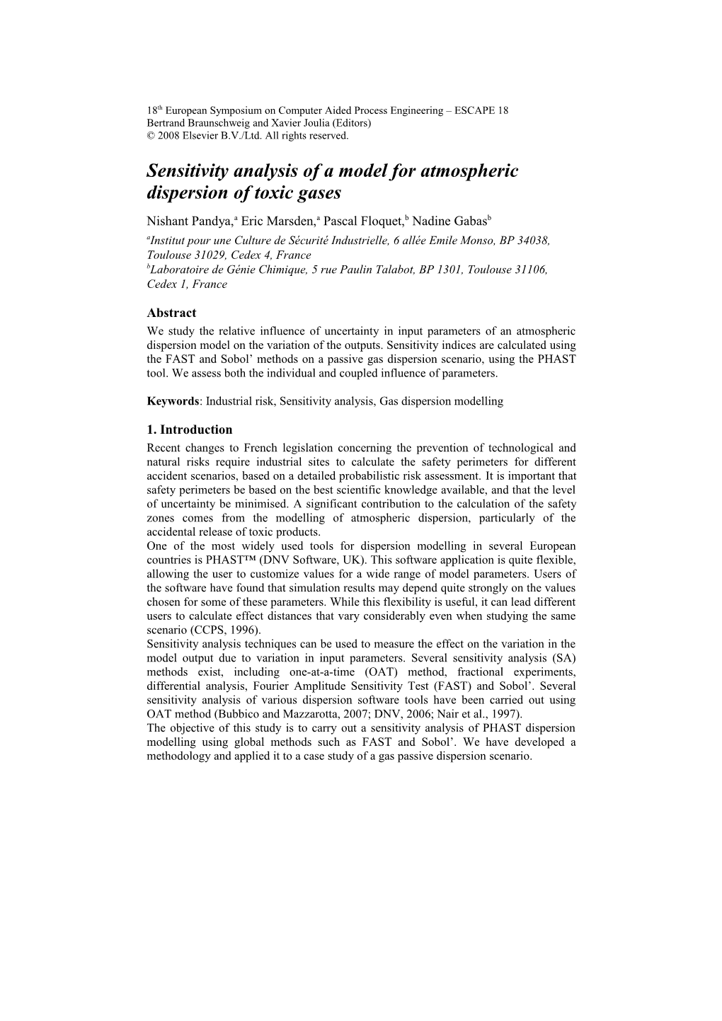 Sensitivity Analysis of an Atmospheric Dispersion Model