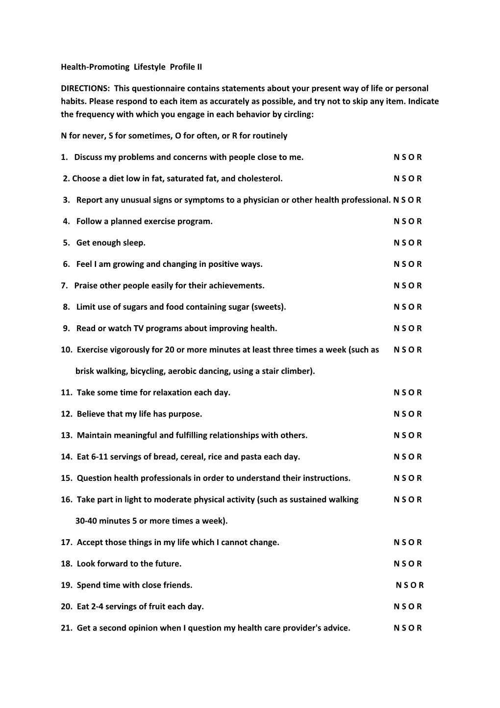 Health-Promoting Lifestyle Profile II