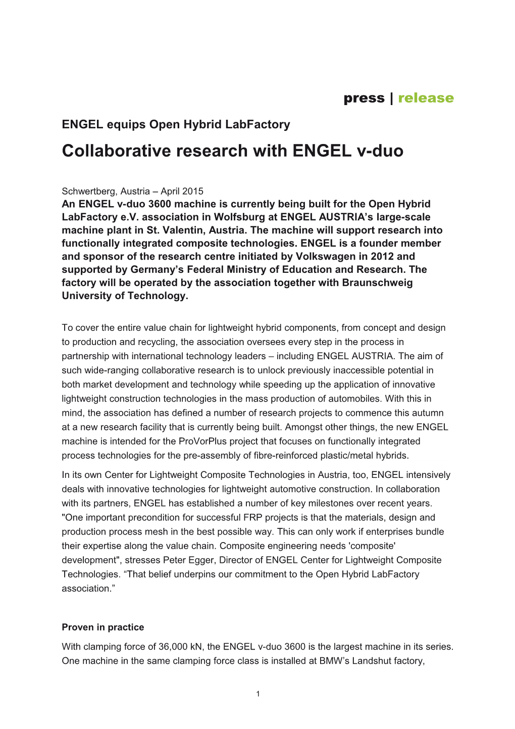 ENGEL Equips Open Hybrid Labfactory