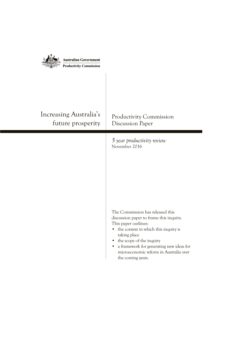 Increasing Australia's Future Prosperity - Discussion Paper - Productivity Review