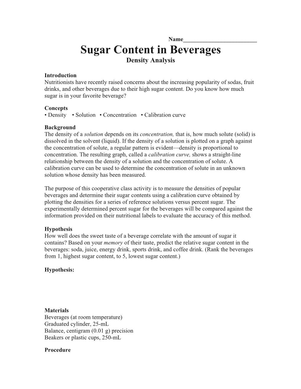 Sugar Content in Beverages
