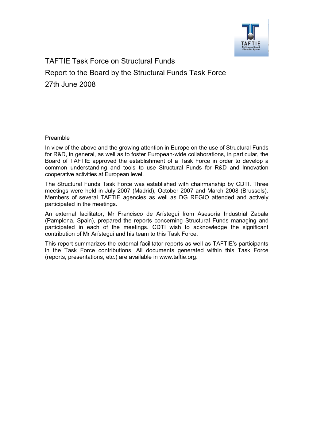 Proposal for a Task Force on Structural Funds