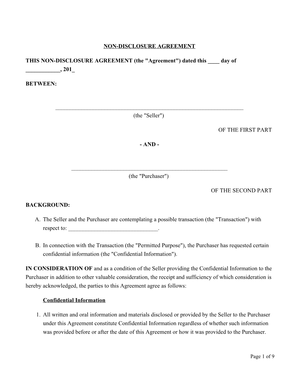 Lawdepot's Non-Disclosure Agreement