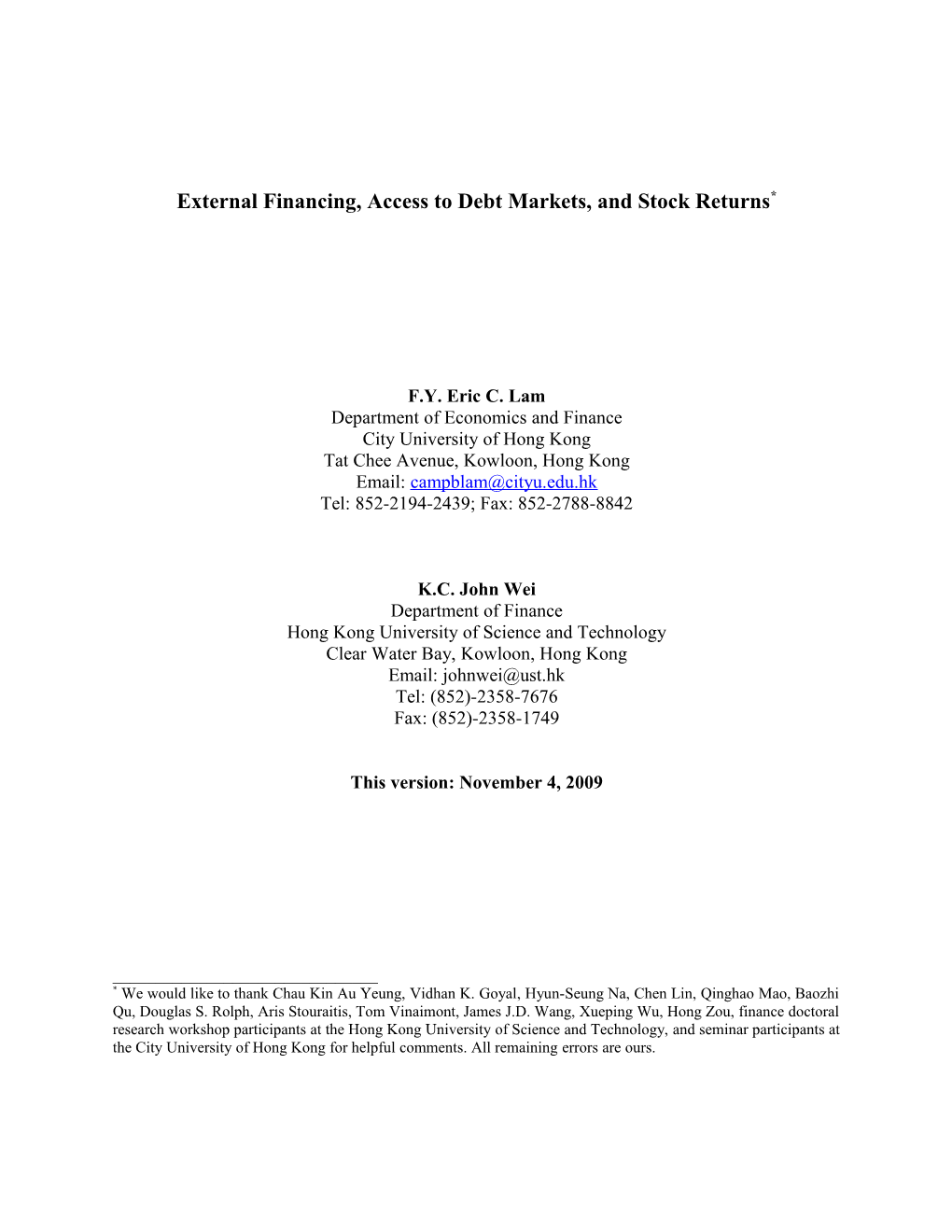 External Financing, Misvaluation Timing, and Stock Returns*