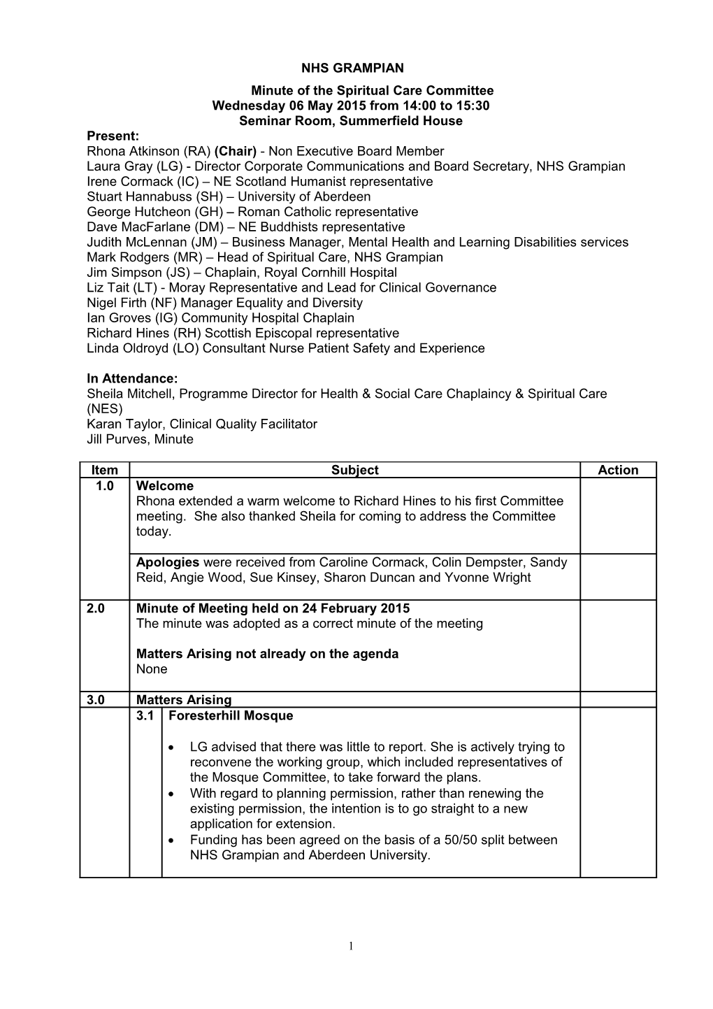 Item 11.9 Spiritual Care Committee Minute 6 May for 1 Oct