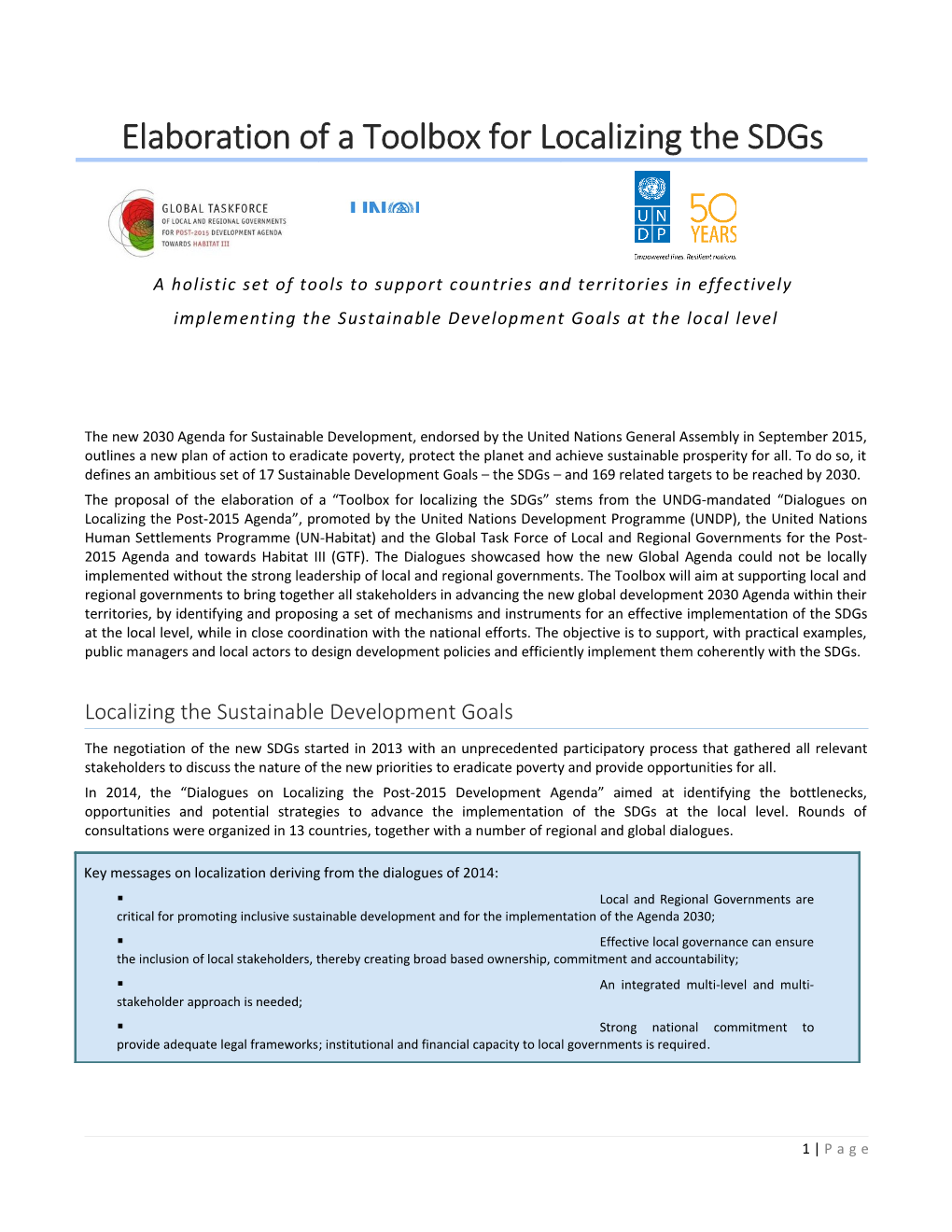 Elaboration of a Toolbox for Localizing the Sdgs