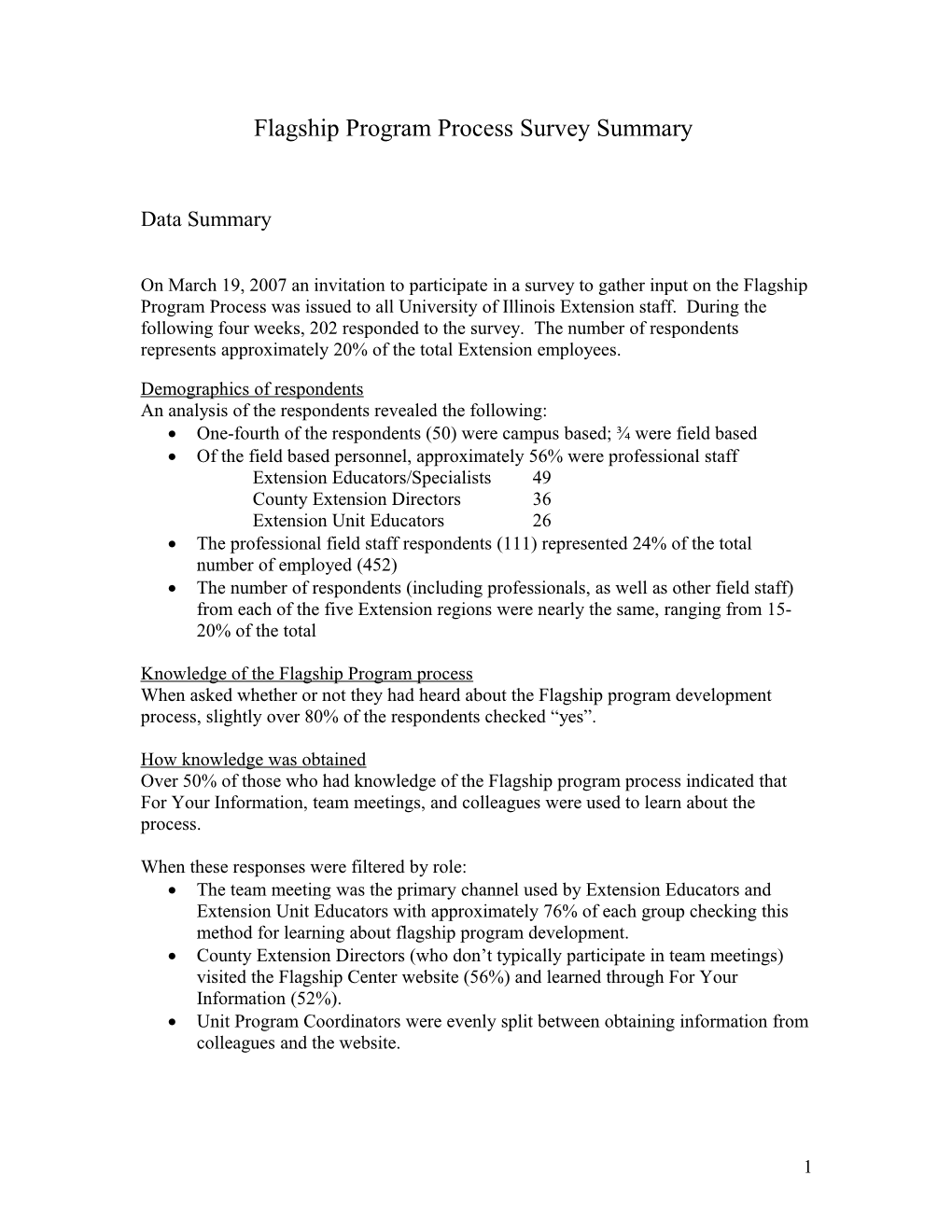 Flagship Program Process Survey Summary