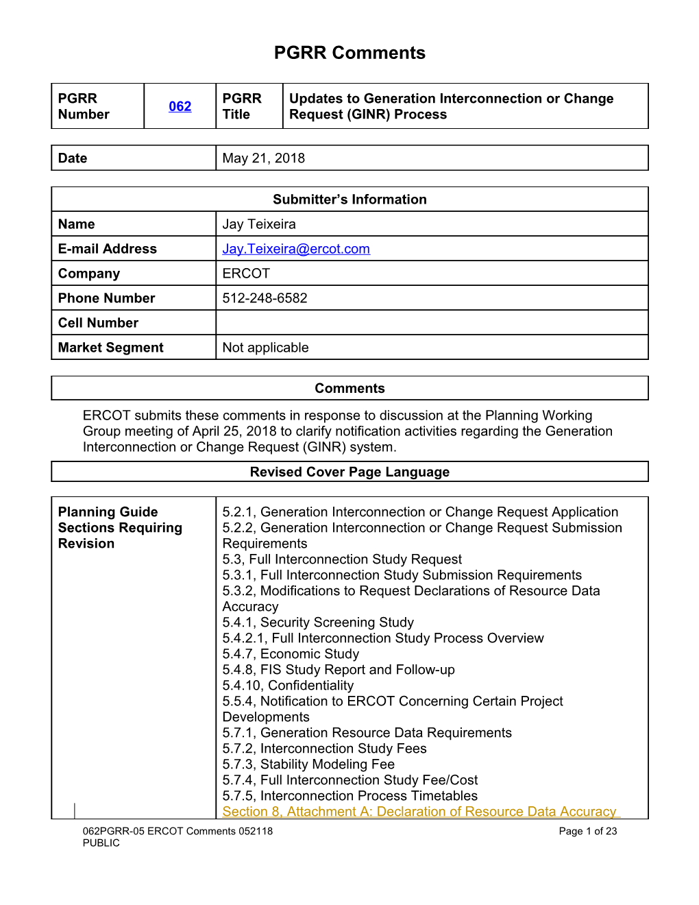 5.2.1Generation Interconnection Or Change Request Application