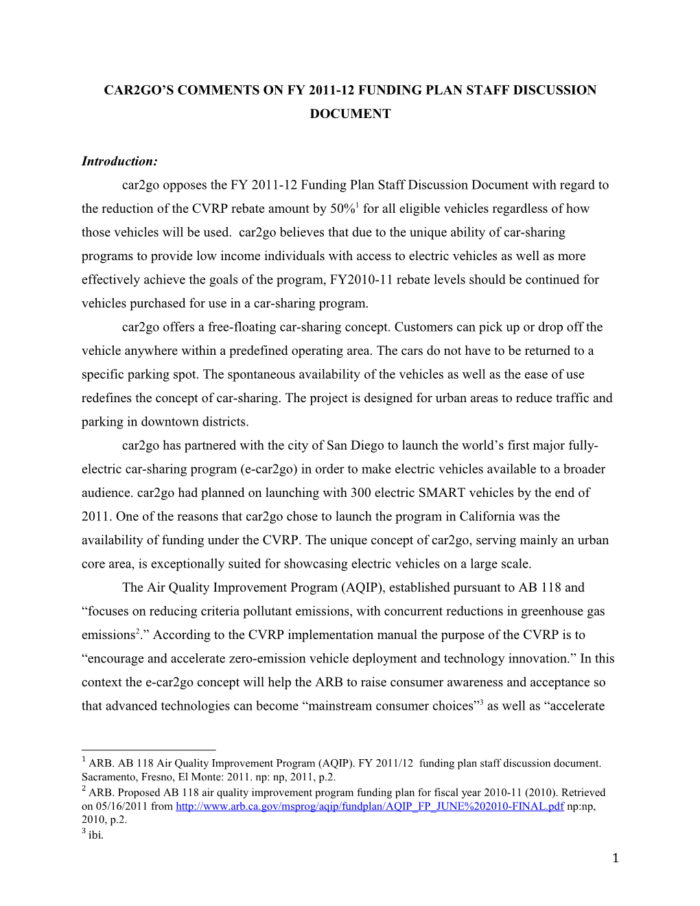 Car2go S Comments on Fy 2011-12 Funding Plan Staff Discussion Document