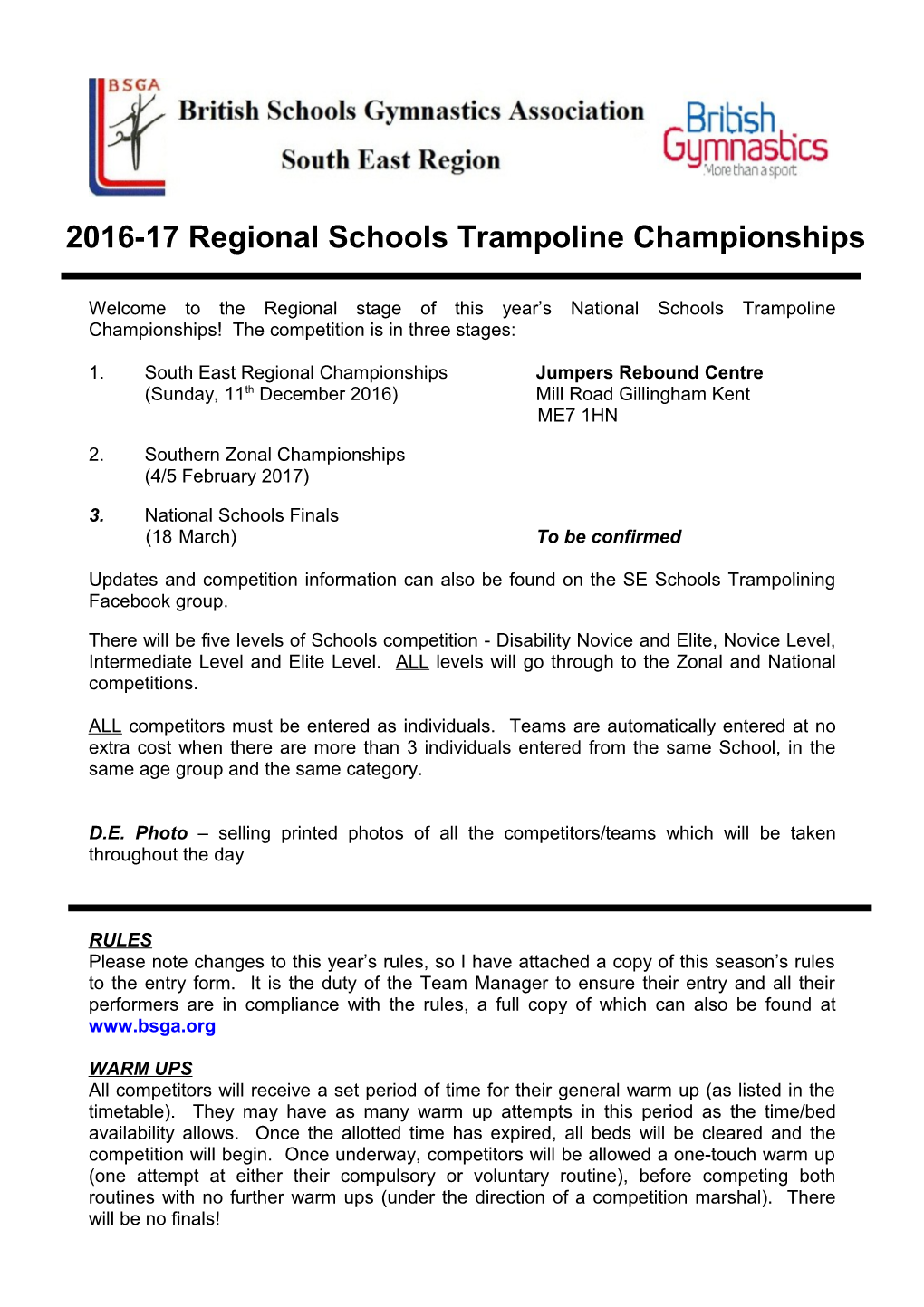 2016-17 Regional Schools Trampoline Championships