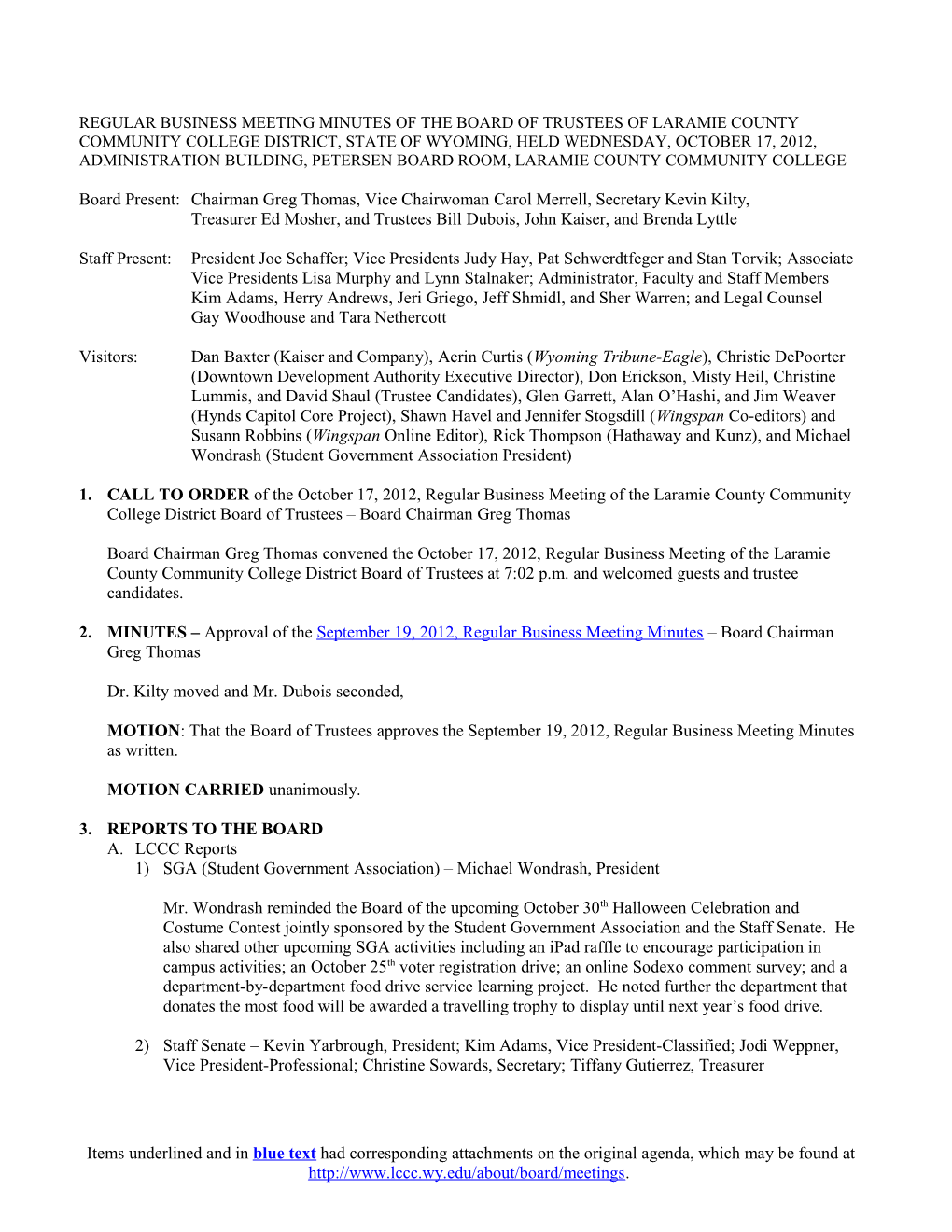 Board Business Meeting Minutes, October 17, 2012 Page 1