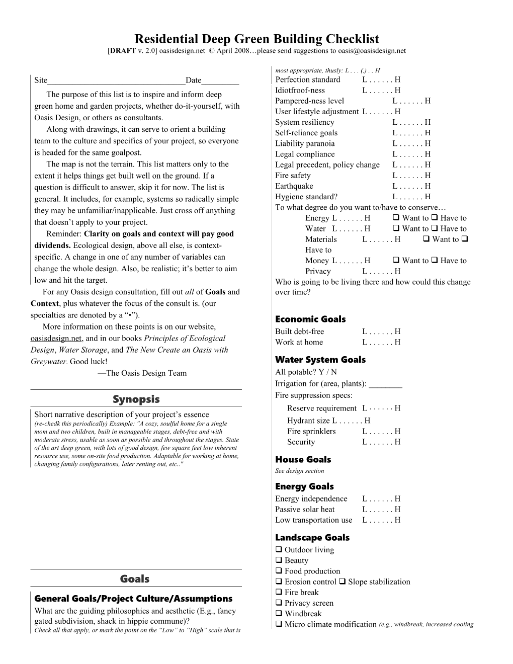 Greywater Site Assessment/System Checklist