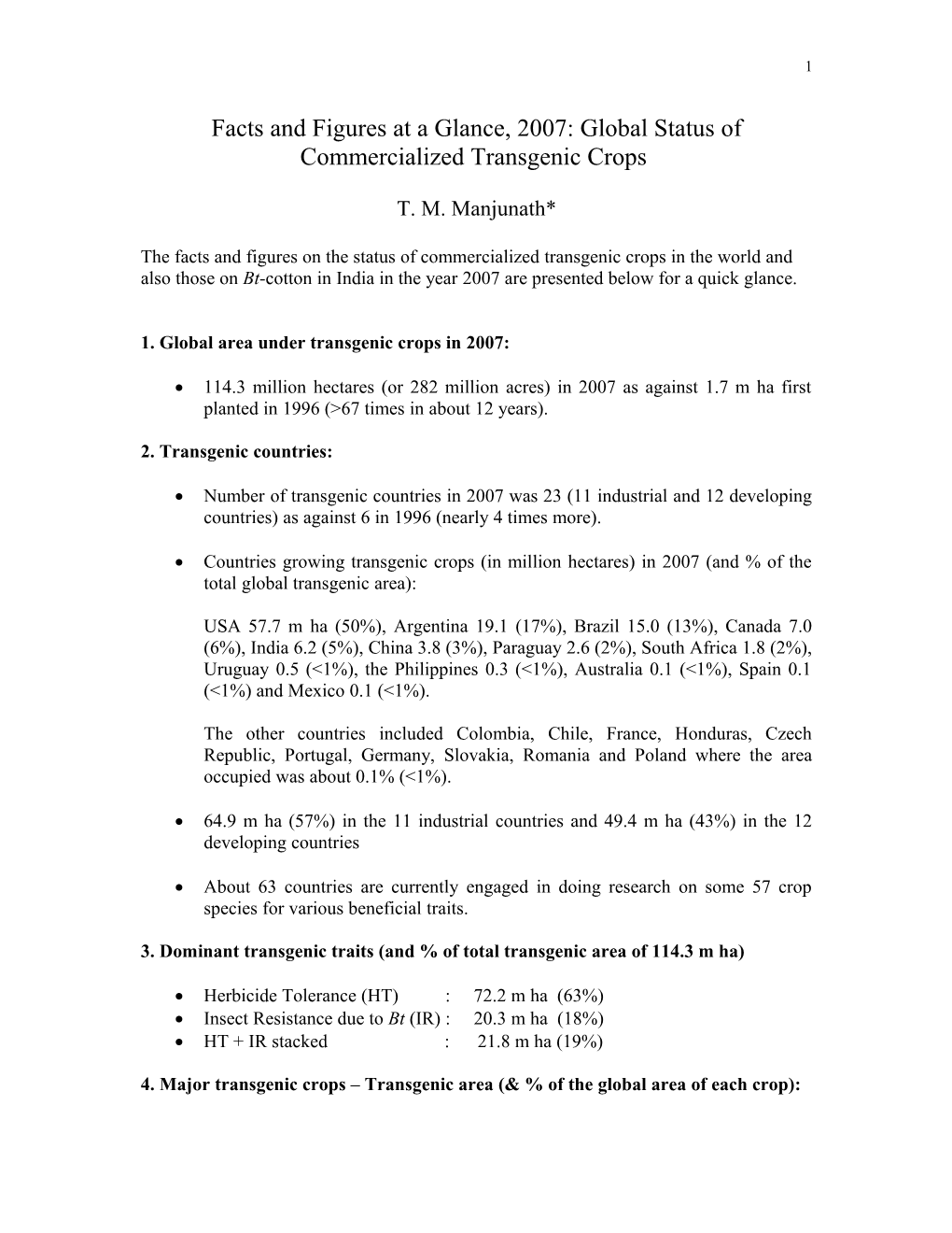 Global Status of Transgenic Crops at a Glance : 2003