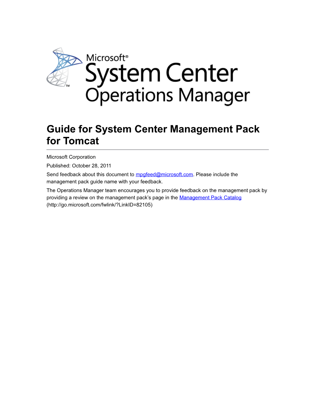 Guide for System Center Management Pack for Tomcat