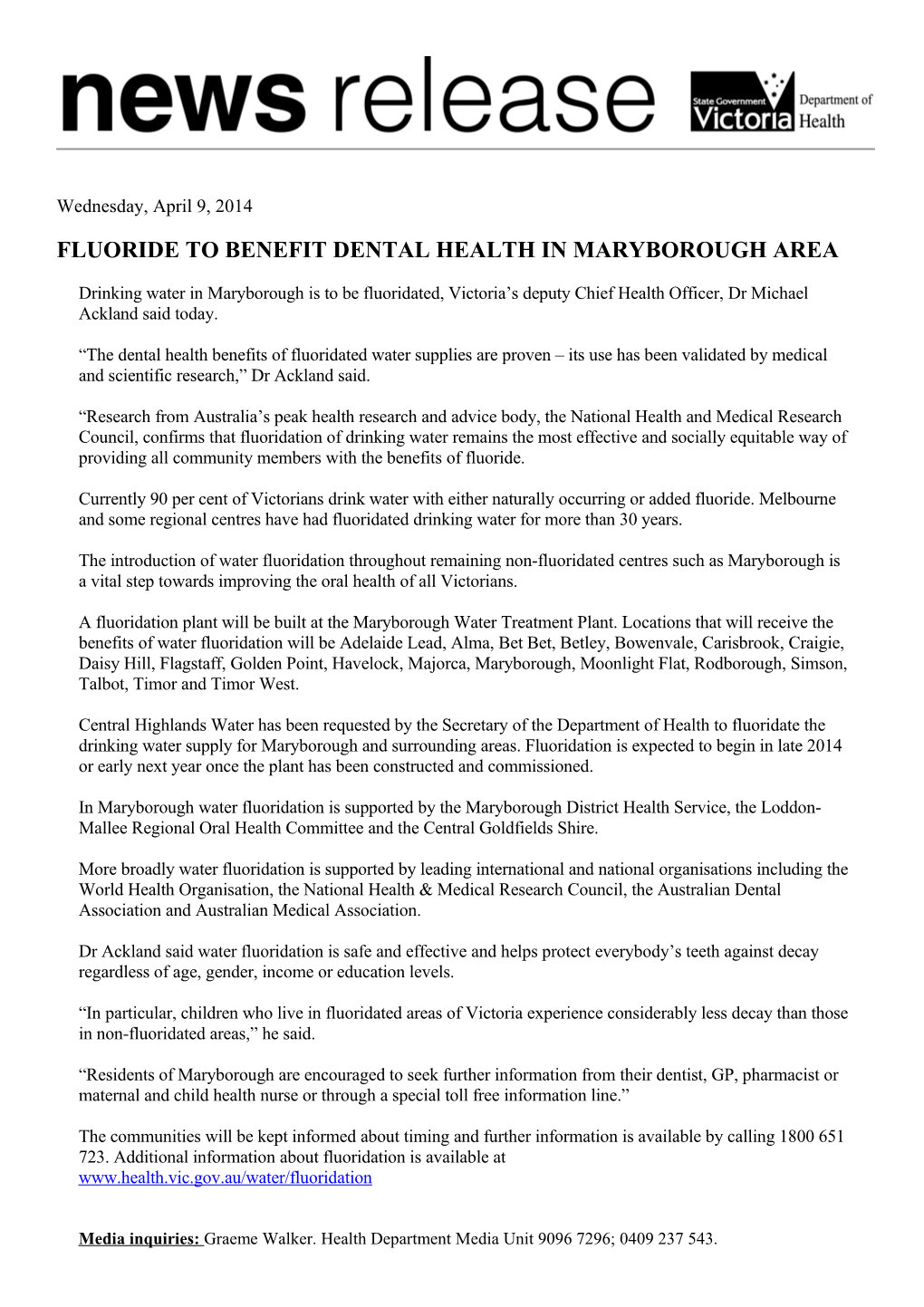 Fluoride to Benefit Dental Health in Maryborough Area