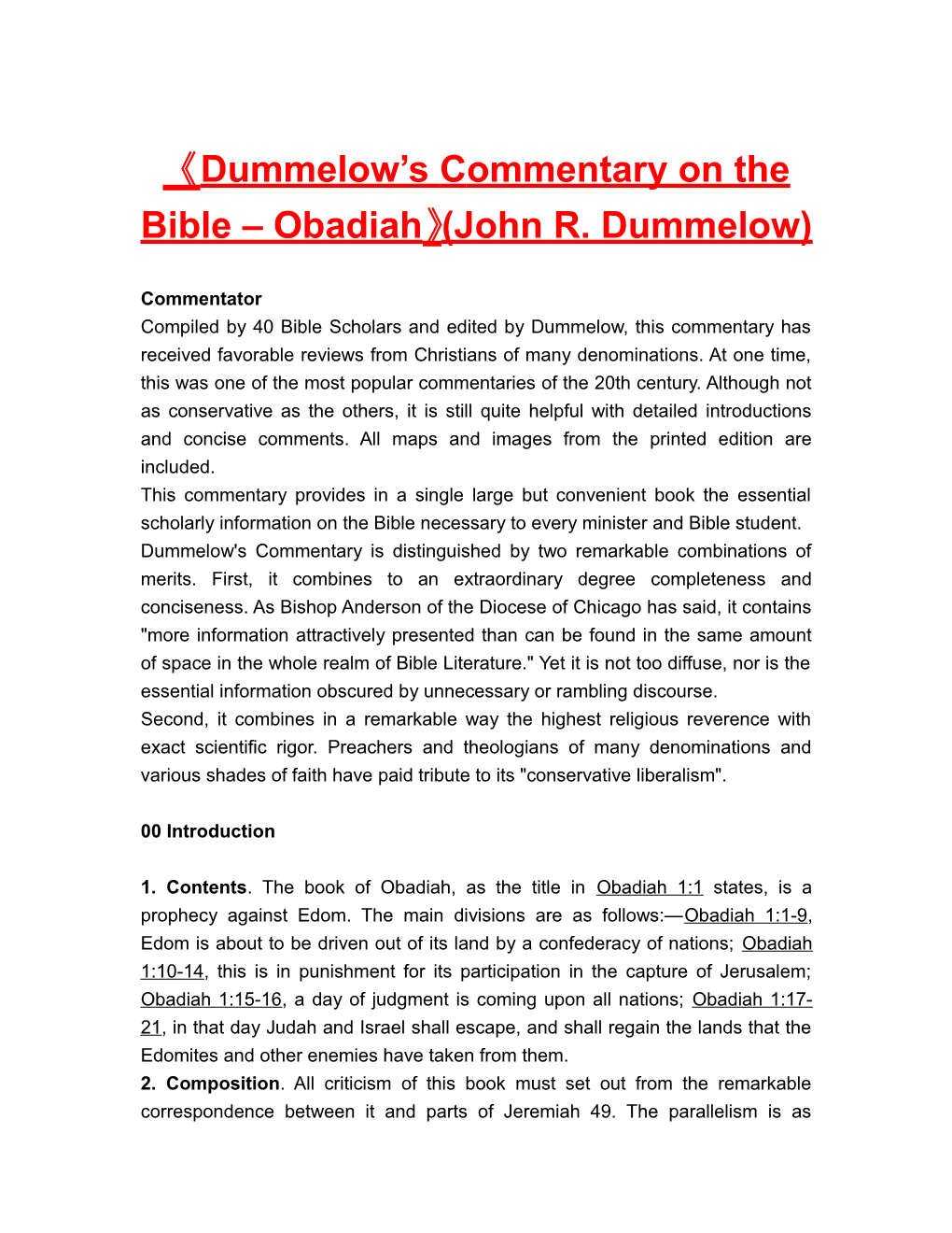Dummelow Scommentaryon the Bible Obadiah (John R. Dummelow)