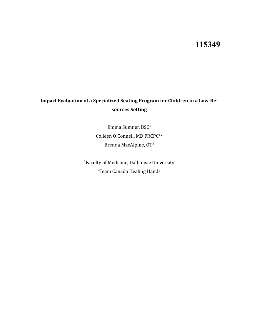 Impact Evaluation of a Specialized Seating Program for Children in a Low-Resources Setting