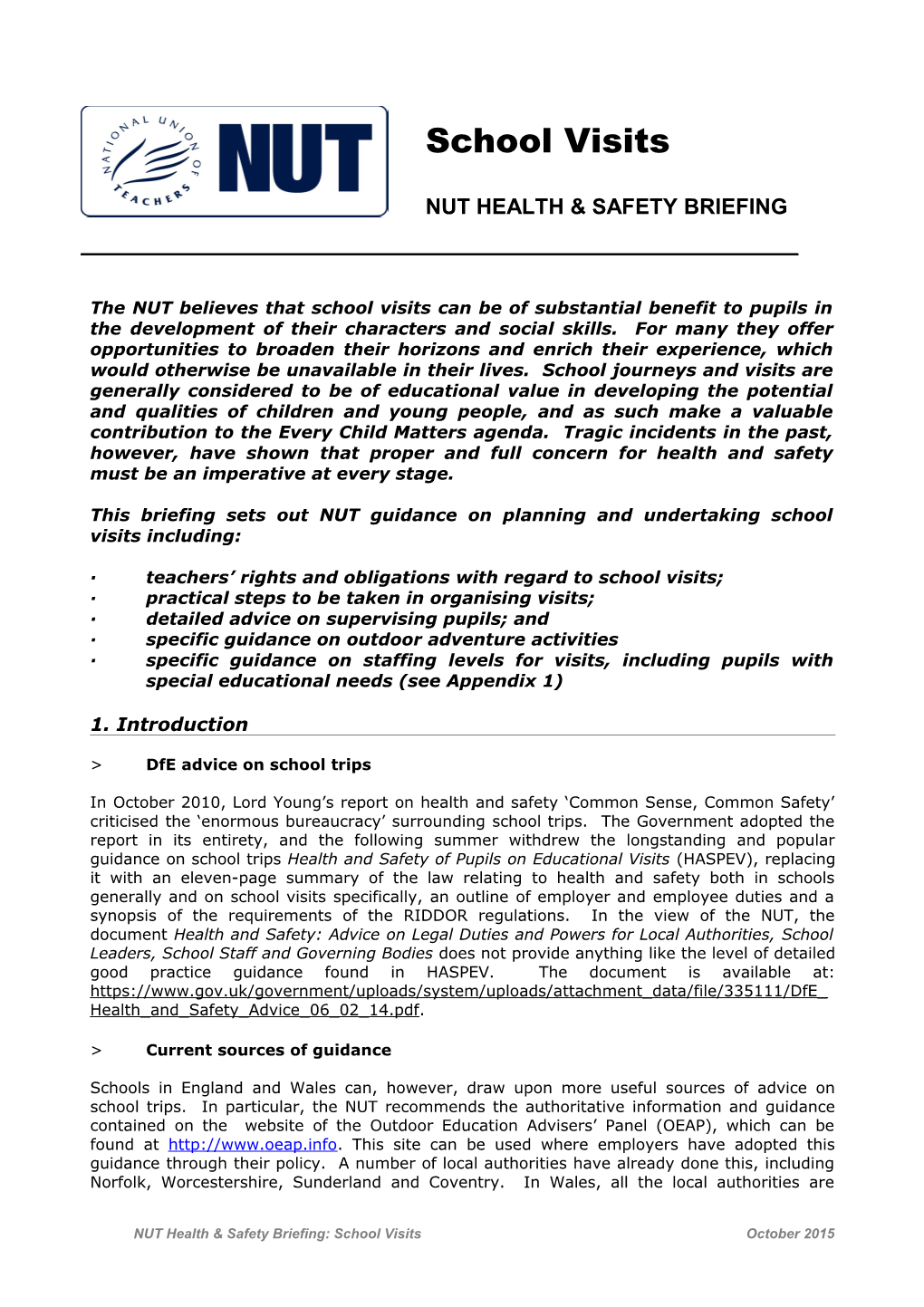 Teachers Rights and Obligations with Regard to School Visits;