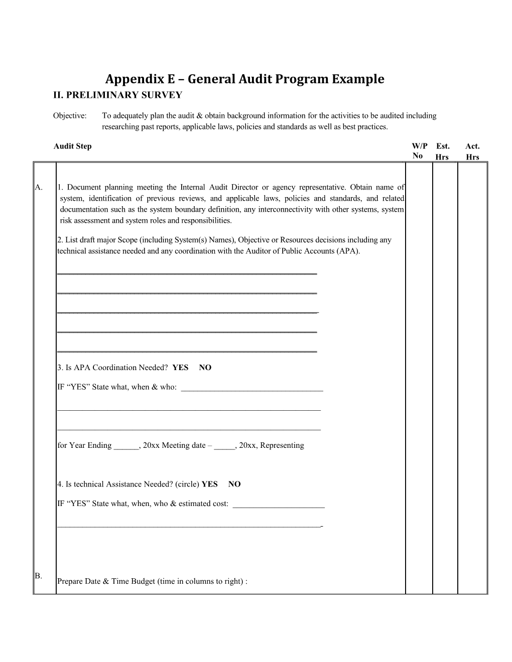 Appendix E General Audit Program Example