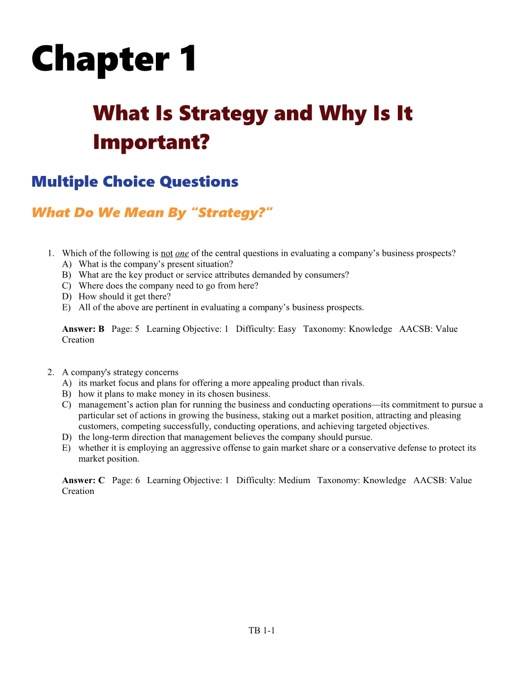 Chapter 1: What Is Strategy and Why Is It Important