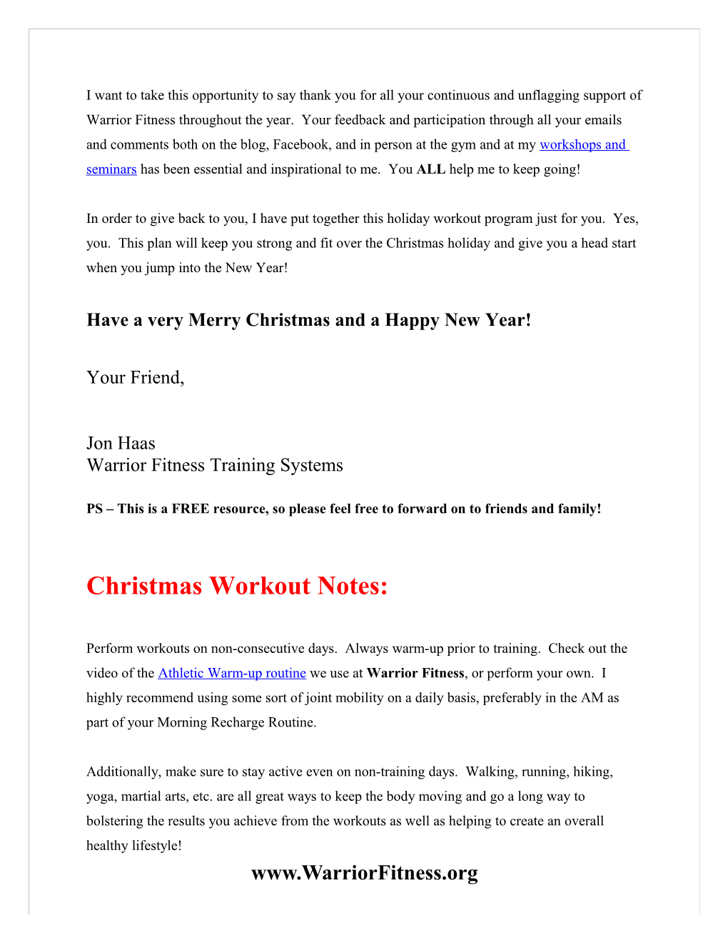 Merry Christmas from Warrior Fitness!