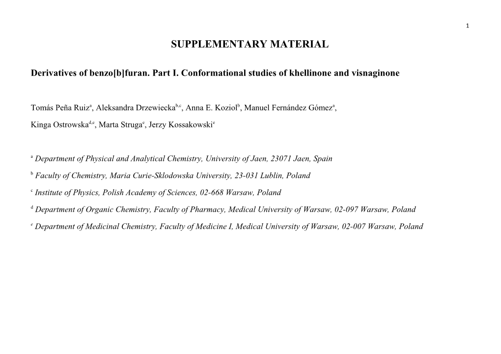 Derivatives of Benzo B Furan. Part I. Conformational Studies of Khellinone and Visnaginone