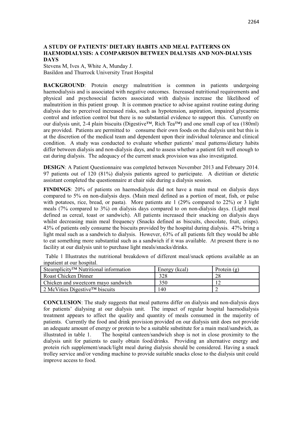 A Study of Patients Dietary Habits and Meal Patterns on Haemodialysis: a Comparison Between