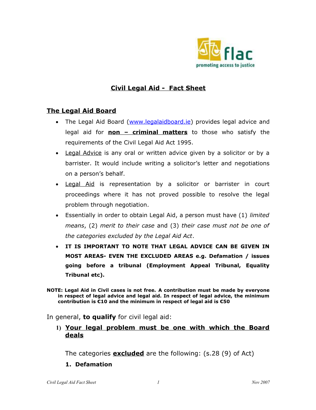 Civil Legal Aid - Fact Sheet